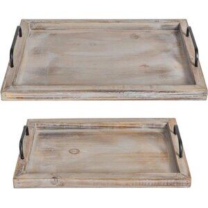 Rustic Vintage Food Serving Trays (Set of 2) | Wooden Board with Metal Handles